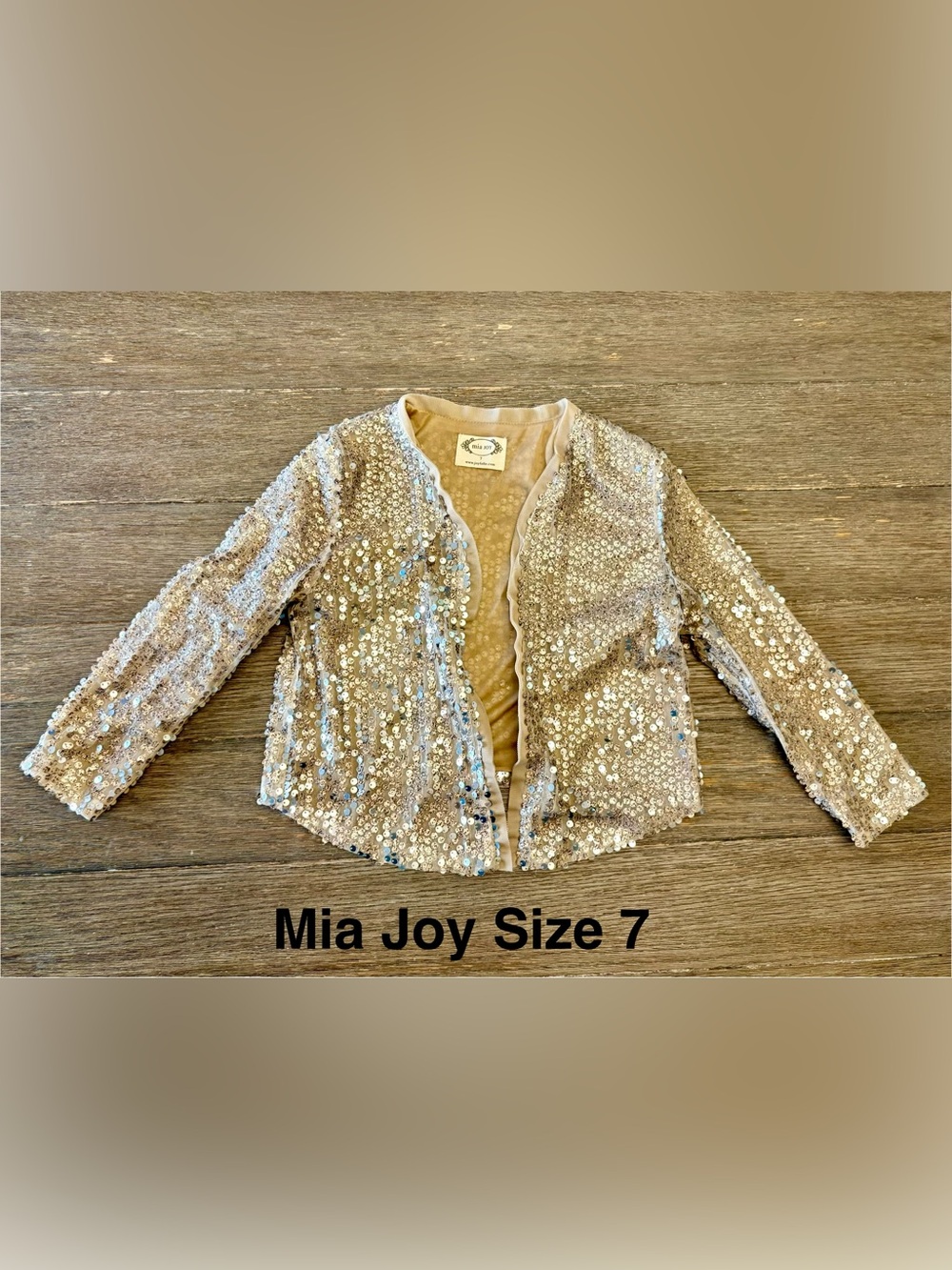 Mia Joy Sequin Open Front Light Dress Jacket in Champagne